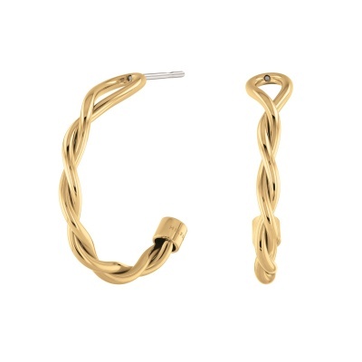 Brincos dourados em forma de argola torcida com fecho prateado
