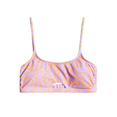 Top de biquíni floral lilás e laranja com alças finas