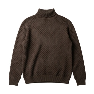 Camisola castanha gola alta texturizada com punhos e bainha canelados