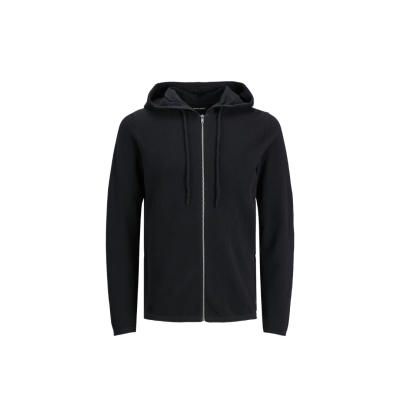 Casaco com capuz preto com fecho de correr