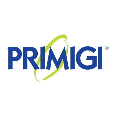 Logótipo PRIMIGI com texto azul e elipse verde