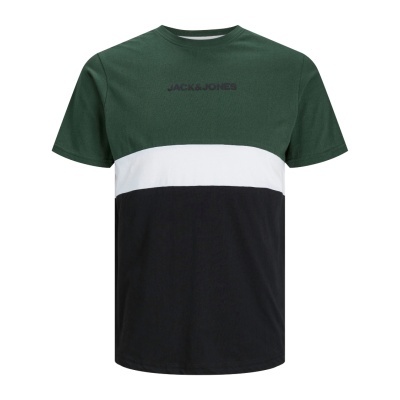 T-shirt de manga curta com blocos de cores verde escuro, branco e preto e logo JACK&JONES