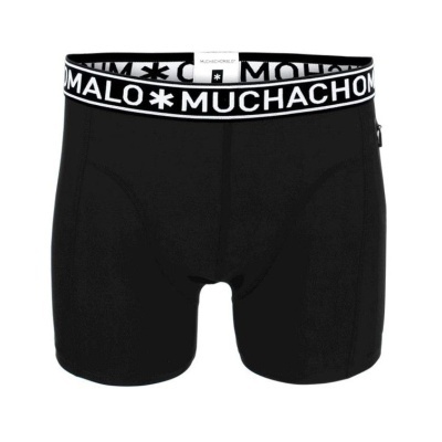 Cuecas boxer pretas com cós elástico preto e branco com texto MUCHACHOMALO