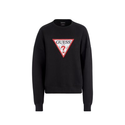 Sweatshirt preta Guess com logótipo triangular vermelha e branca
