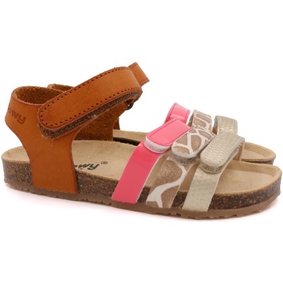 Sandálias infantis coloridas com velcro e sola castanha