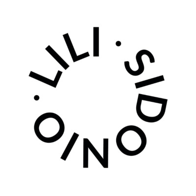 Design circular com letras pretas formando as palavras LILI SIDO ONO