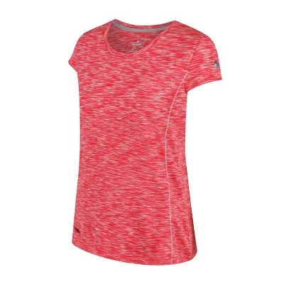 T-shirt desportiva vermelha feminina com padrão mesclado branco