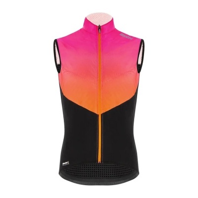 Colete de ciclismo rosa, laranja e preto sem mangas com fecho frontal