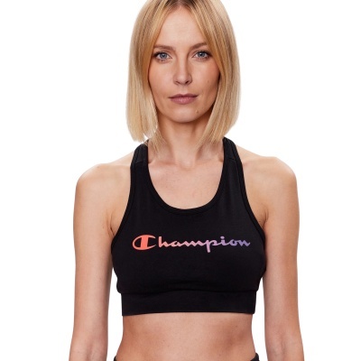 Top desportivo preto com logótipo Champion em degradé