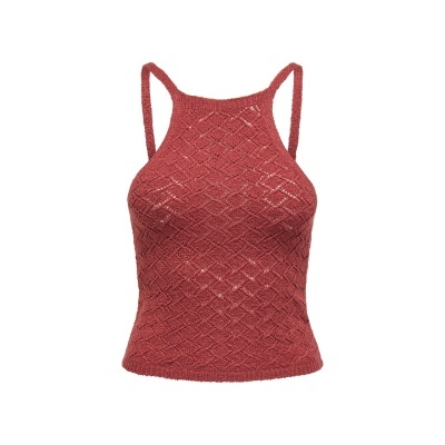 Top feminino terracota com padrão geométrico e alças finas