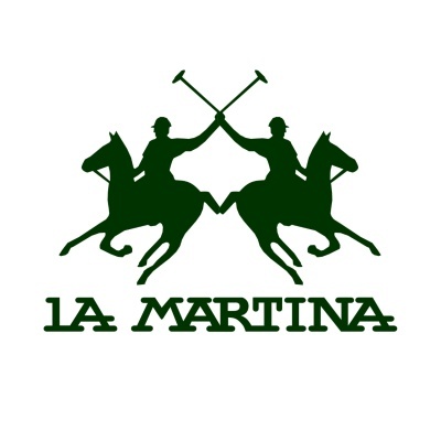 Logo LA MARTINA com dois jogadores de pólo a cavalo e texto