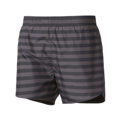 Calções de banho risca preta e cinzenta com cintura elástica.