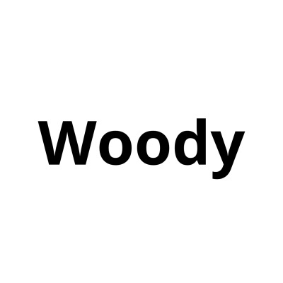 Palavra Woody em texto preto sobre fundo branco