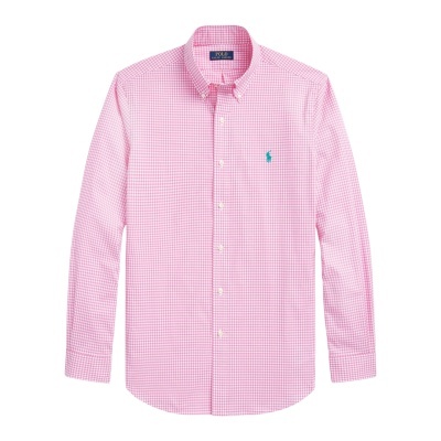 Camisa rosa xadrez de mangas compridas com logótipo verde Polo Ralph Lauren