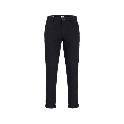 Calças pretas compridas com bainha dobrada