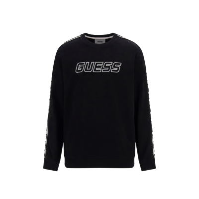 Sweatshirt preta GUESS com logótipo branco e riscas nas mangas