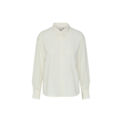 Camisa branca de manga longa com botões e colarinho clássico