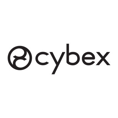 Logótipo preto da marca cybex com símbolo circular