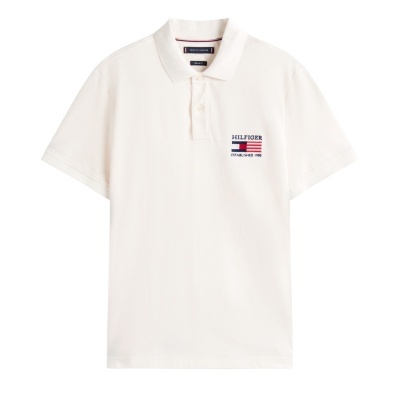 Polo branco masculino com logótipo HILFIGER ESTABLISHED 1985