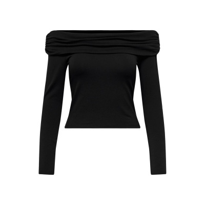 Camisola preta de manga comprida com decote ombro a ombro