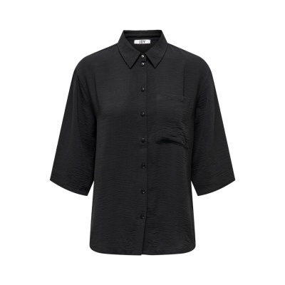 Camisa preta texturizada com botões e gola clássica