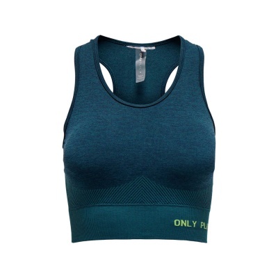 Top desportivo azul escuro com texto amarelo 'ONLY PL'