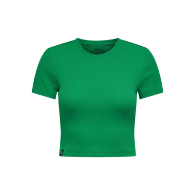 T-shirt cropped verde com manga curta e decote redondo