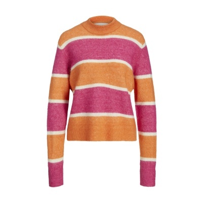 Camisola malha riscas laranja rosa branco