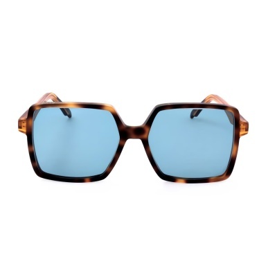 Óculos de sol com armação quadrada castanha e lentes azuis
