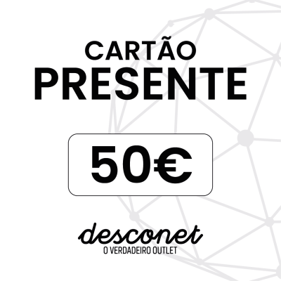 Cartão presente branco com valor 50€ e logotipo desconet