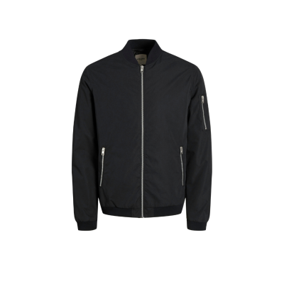 Casaco bomber preto com fechos de correr prateados