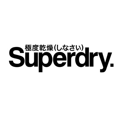 Logo da marca Superdry com texto em japonês acima