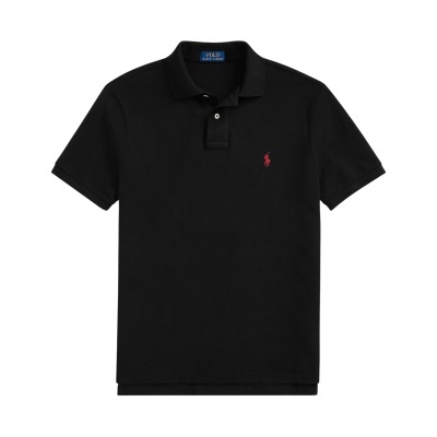 Polo preto Ralph Lauren com bordado vermelho, gola e manga curta