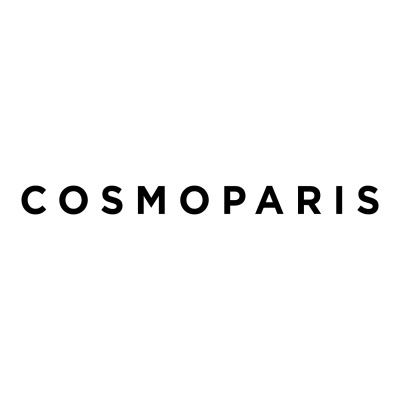 Logotipo COSMOPARIS em letras pretas num fundo branco