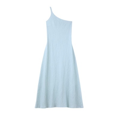 Vestido azul claro texturizado com alça única