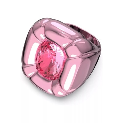 Anel rosa metálico com pedra rosa facetada