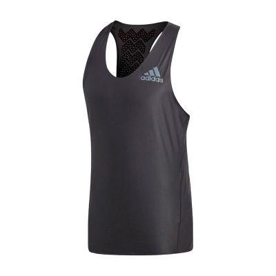 Camisola desportiva cinza escura Adidas sem mangas com logótipo azul