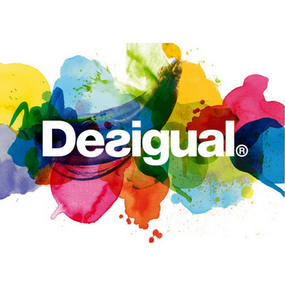 Logótipo Desigual com manchas coloridas em aquarela