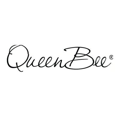 Logotipo QueenBee com texto em letras cursivas pretas