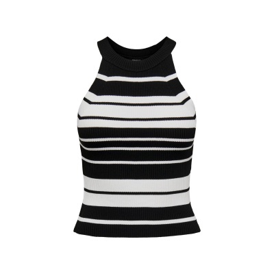 Top feminino malha canelada riscas pretas e brancas
