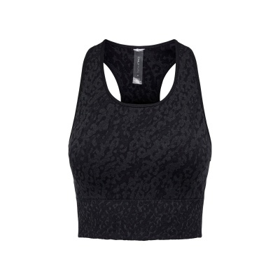 top desportivo preto texturizado com padrão de pele de animal
