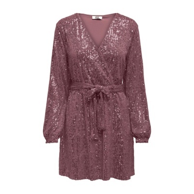 Vestido cor-de-rosa brilhante com mangas compridas e cinto, etiqueta JDY