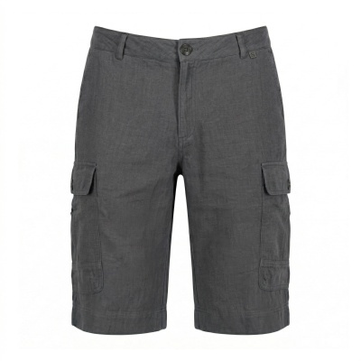 Calções cargo cinza escuro com bolsos laterais com aberturas por aba e botão