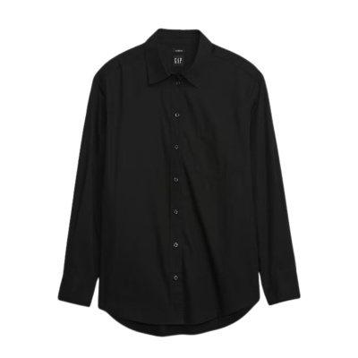 Camisa social preta com botões e gola