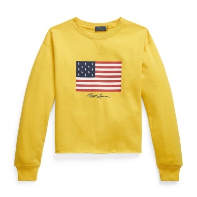 Sweatshirt amarela com bandeira dos EUA estilo Ralph Lauren