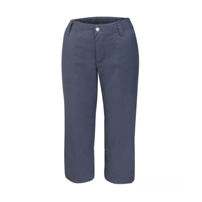 Calças capri femininas azul escuro com botão prata