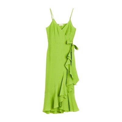 Vestido verde-limão com folho e alças finas