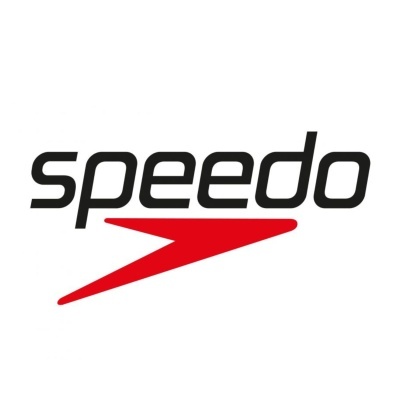 Logótipo Speedo com texto preto e seta vermelha