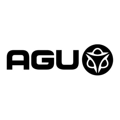 Logótipo AGU preto com símbolo circular preto e branco