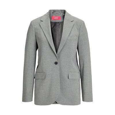 Blazer cinzento claro com gola de lapela e um botão